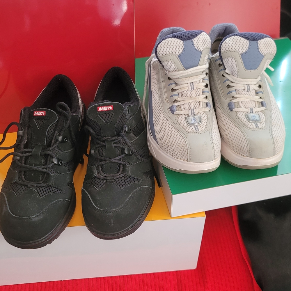 ❗️ MBT  Black and White With Light Blue  Athletic  Sneakers  ❗️